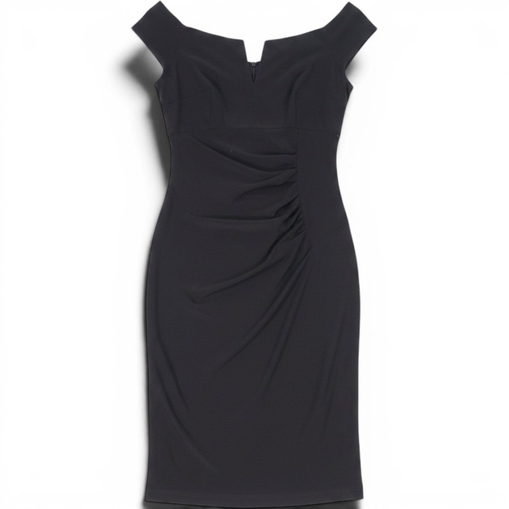 X by Xscape Sheath Dress Womens 16 Black Ruched Off-Shoulder Elegant $129 NWT